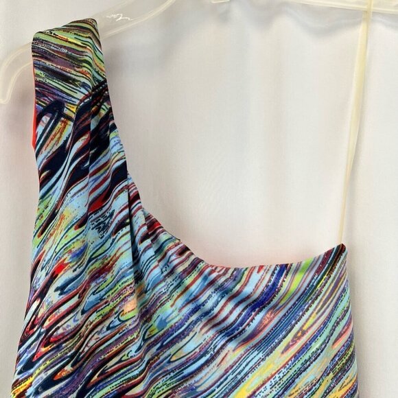Molli & Mia Womens Sheath Dress Blue Red Abstract One Shoulder Sleeveless S - Picture 7 of 11